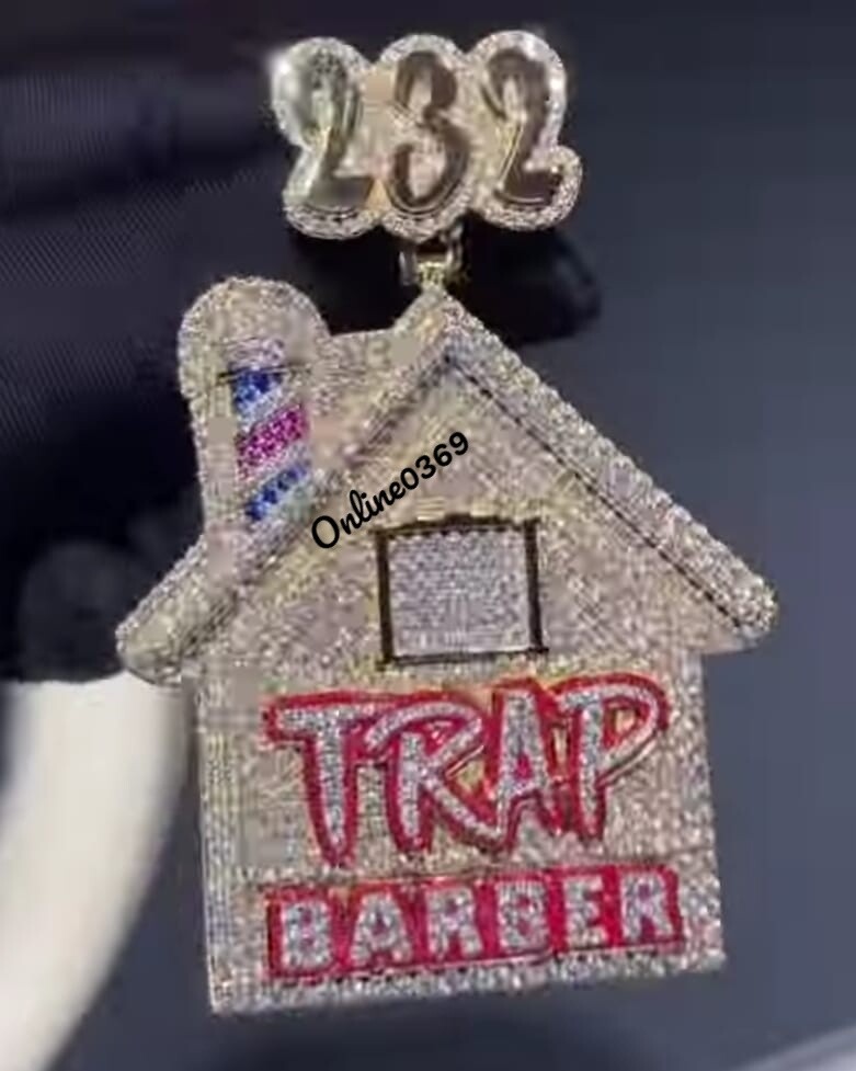 Pre-owned Online0369 3.40ct Cubic Zirconia Men's Trap Barber Charm Pendant 925 Silver Free Stud In White