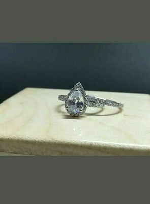 Wow 2.33Ct Pear Halo Lab-Created Diamond Bridal Wedding Ring Sets 14k White Gold