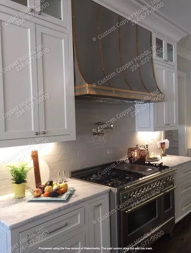 Zinc Range Hood with Aged Brass Accents 36 Wide x 30 Tall eBay