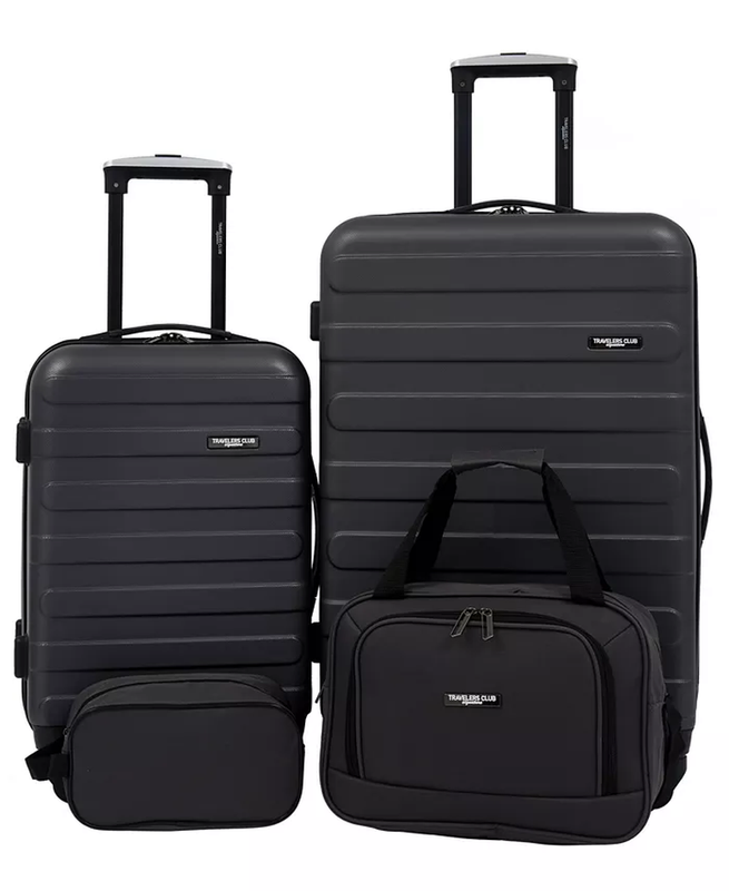 4 Piece Hardside Luggage Set,  Travel Kit+Tote+Carry-On+Large Spinner,  Suitcase