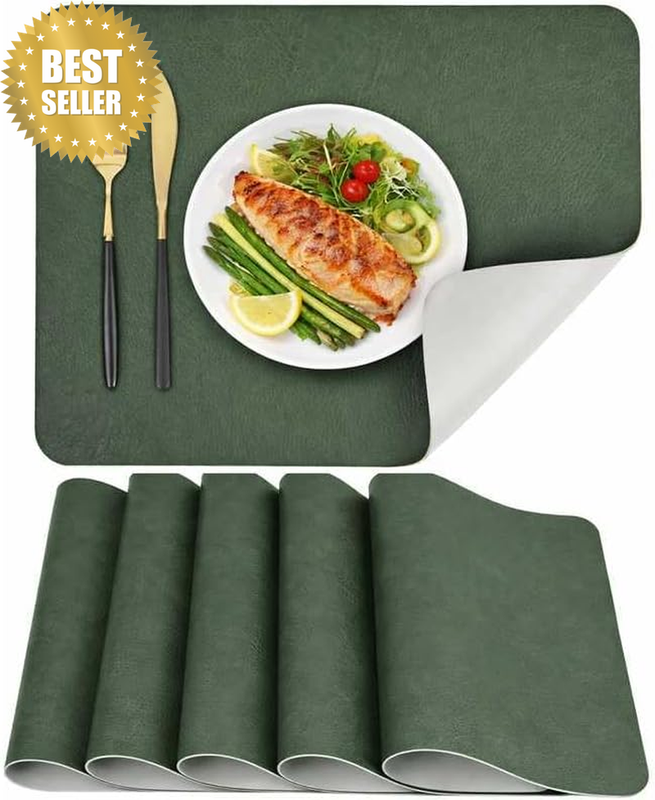 Leather Placemats Set of 6, Double-Sided Waterproof Oil-Proof Heat-Resistant Tab