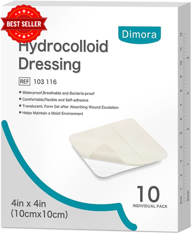 Hydrocolloid Dressing 10 Count (10Cm X 10Cm) | Extra Strong Adhesive Waterproof