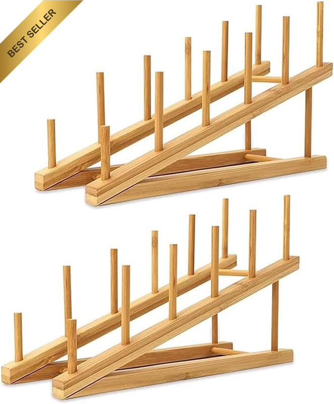 2 Pcs Wooden Plate Holders,Drying Stand Holder,Dish Rack,Protable Pot Lid Holder