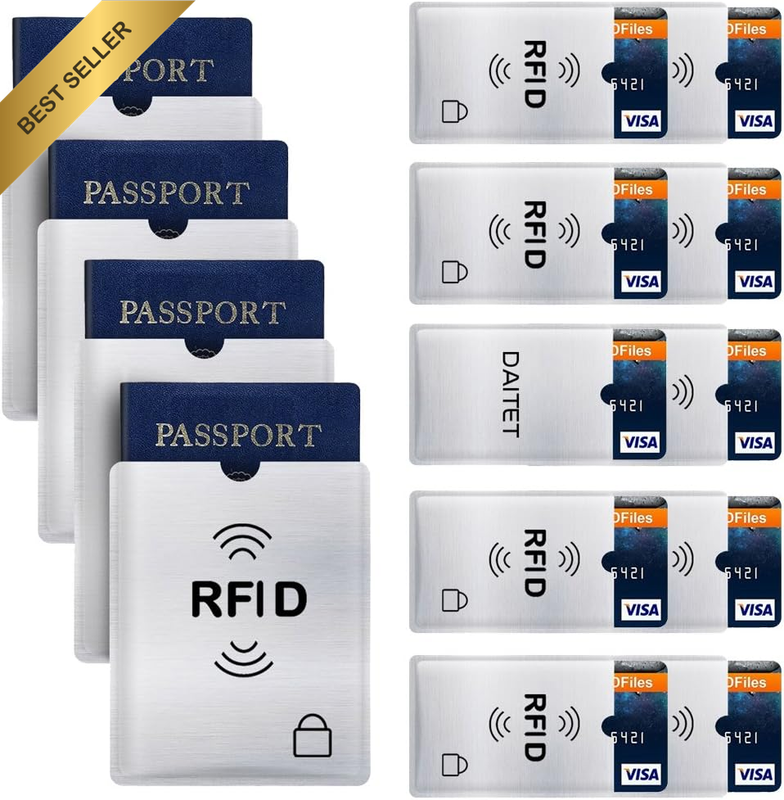 RFID Blocking Sleeves 10 Pack Credit Card & 4 Passport Protectors for Wallet