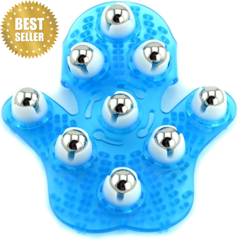 Palm Shaped Massage Glove Body Massager with 9 360-Degree-Roller Metal Roller Ba