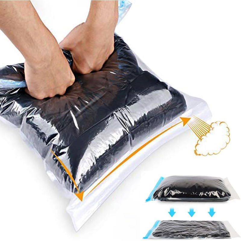 Compression Bags - Travel Essentials 12 Pack Space Saver No Vacuum or Pump Needed Storage Accessorie and Home Packing Organizers (Transparent)