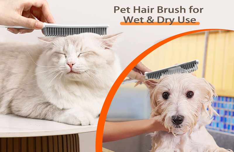 Pet Hair Removal Broom with Squeegee, 52.8 inches Long Handle Carpet Rake, Rubbe