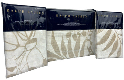 Ralph Lauren QUEEN FULL Cecily Palmetto Duvet Cover Set Shams Tan Cream