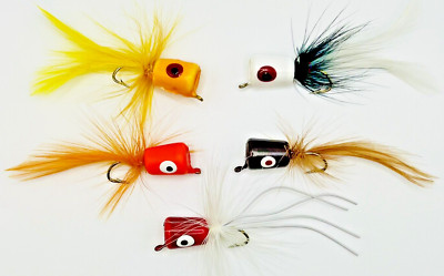 5-Pack Fly Fishing Flies - Bass & Panfish Popper Assortment