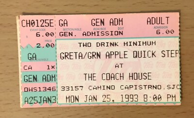 1993 GREEN APPLE QUICK STEP COACH HOUSE SAN JUAN CAPISTRANO CONCERT TICKET STUB