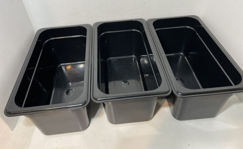 Set of 3 Cambro EN 631-1 Black 1/3 Size x 6“ Food Pan Containers Used Good Cond