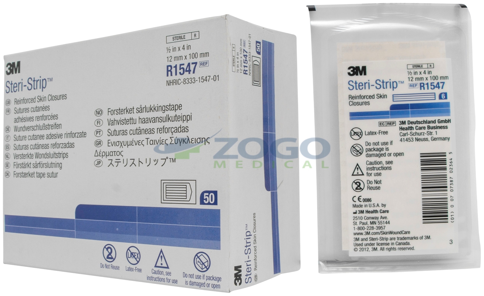 3M R1547 SteriStrip Adhesive Skin Closures (Reinforced) 1/2" x 4" Box