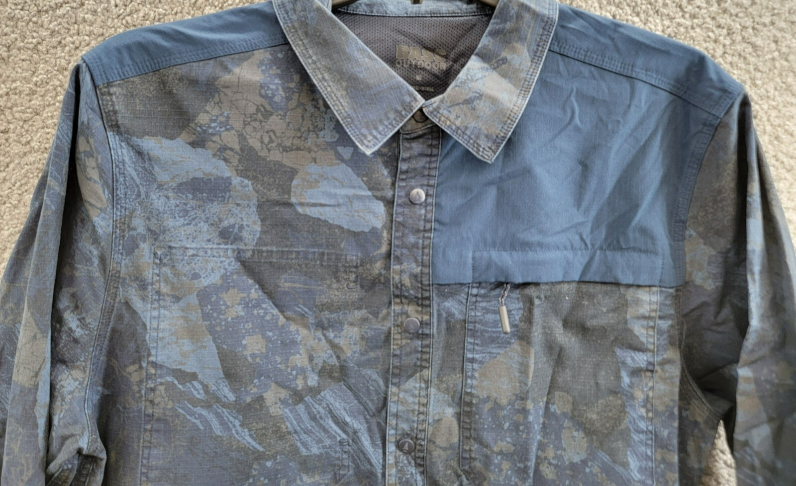 BASS OUTDOOR Ripstop Utility Shacket Men's M Rock Camo/Navy Blazer Button Snap - Picture 3 of 19