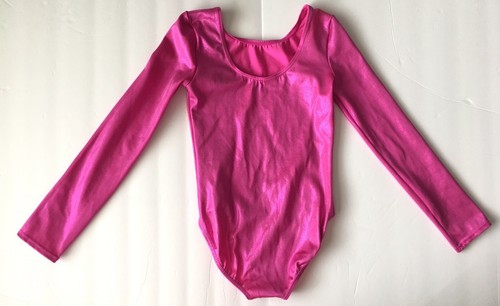 BALERA Youth Girls Gymnastics Leotard Medium Child Pink Shimmer Long Sleeves