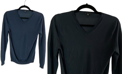 SISLEY Sweater Pullover Long Sleeve V Neck Cashmere Viscose Dark Blue S 49-17