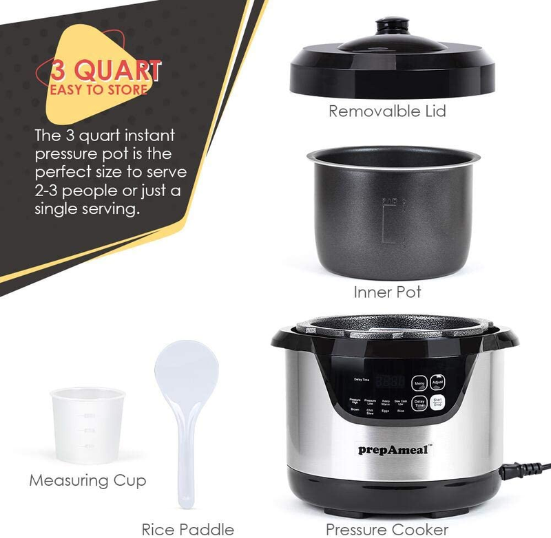 3 Quart Pressure Cooker 8 in 1 Multi Use Programmable Instant Cooker Electric Pr