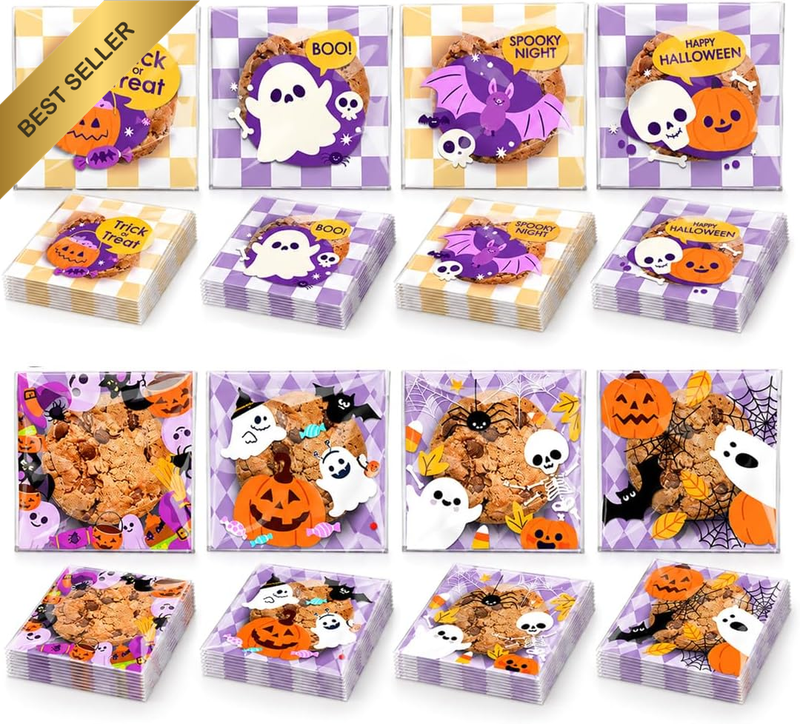 Halloween Treat Bags,200Pcs Self Sealing Pouches, Trick or Treat-B