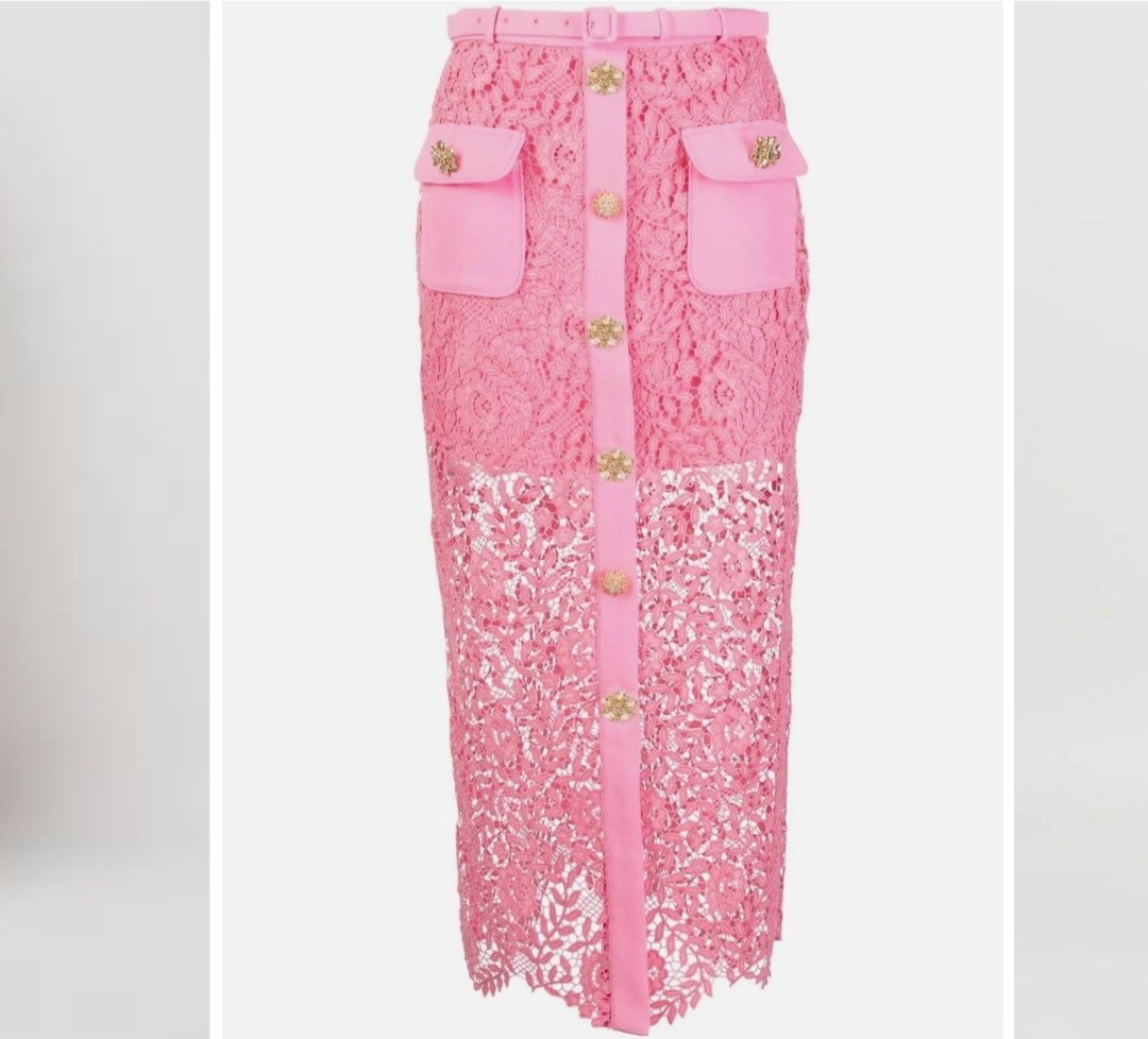 Pre-owned Self-portrait Self Portrait Pink Lace Top And Skirt Set Us0,2,4,6,8,10,12,14 (16)