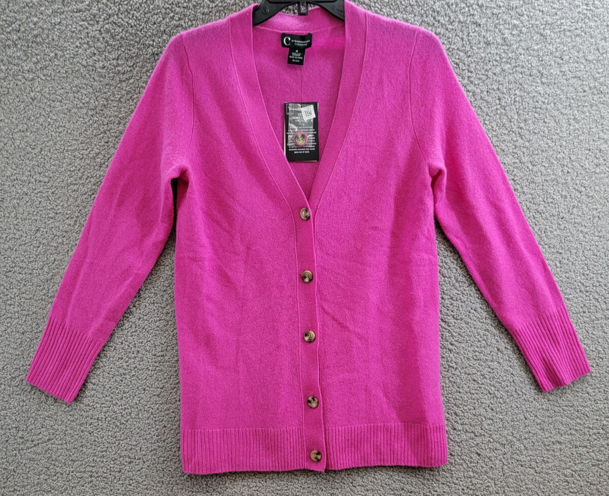 C by Bloomingdale's Cashmere Grandfather Cardigan Women's M Cherry Blossom L/S - Picture 1 of 16