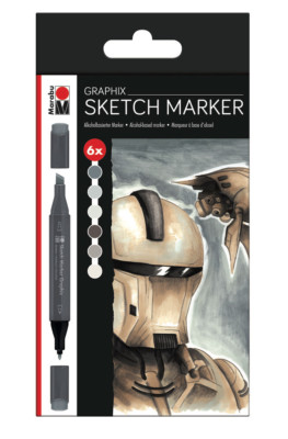 Marabu Graphix Sketch Marker Set Alpha Robot 6 packs NEW