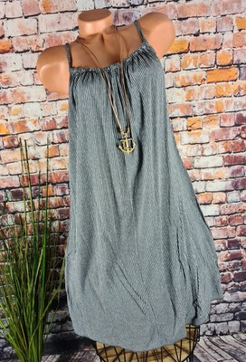 ITALY URLAUB STRAND LUFTIGES TRÄGER KLEID  HÄNGERCHEN GESTREIFT GRAU 36-42