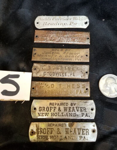  Antique Lot of 7 Carriage Makers Metal  Plaques  All From Pennsylvania
