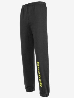 Reebok Men's Linear Elastic Hem Super Soft Pants- Black/Yellow Logo Size L
