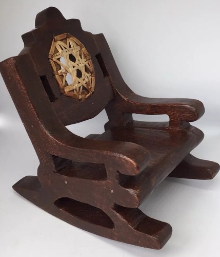 New Hard Wood Doll Rocking Chair Hand Made Rattan Weaving Miniature Furniture
