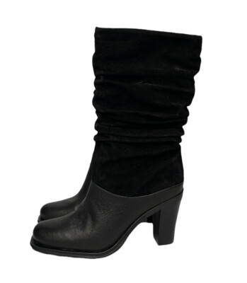 Womens Markon Danielle Black Leather Seude Slouchy Scrunched Round Toe Boots 6.5