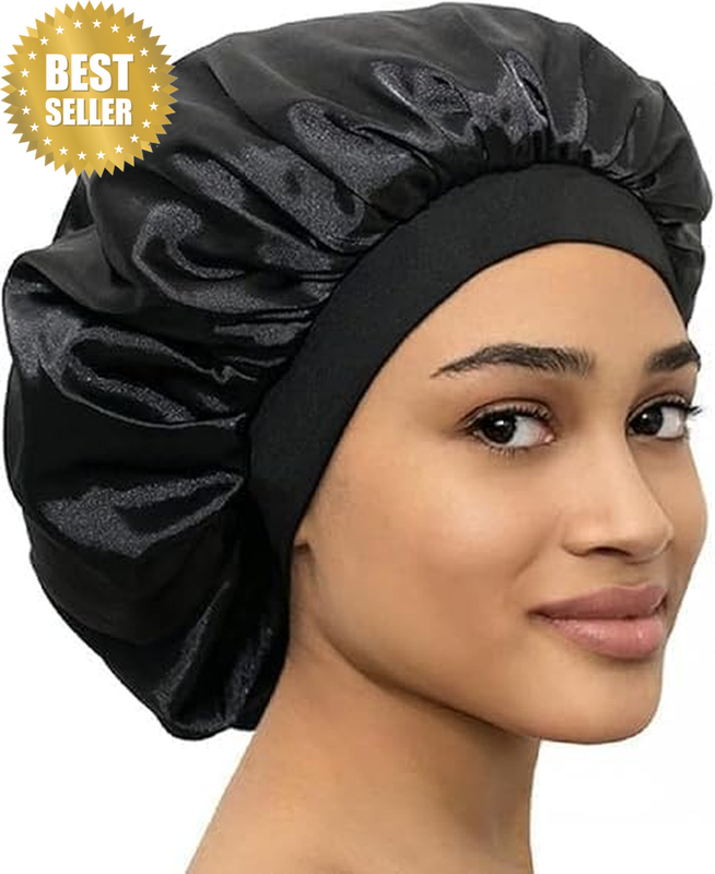 Satin Bonnet Adjustable Sleeping Silk Bonnet Black Single Layer Satin Lined Slee