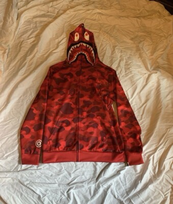 new red bape color camo shark full zip hoodie size m 305681559835