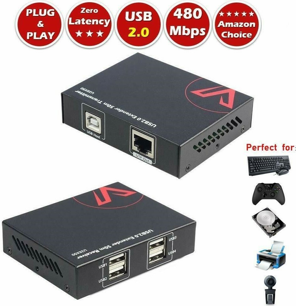 AV Access U2EX50 USB 2.0 Extender 50M- Cat5e/6,4 USB2.0 Ports,Plug & Play+More