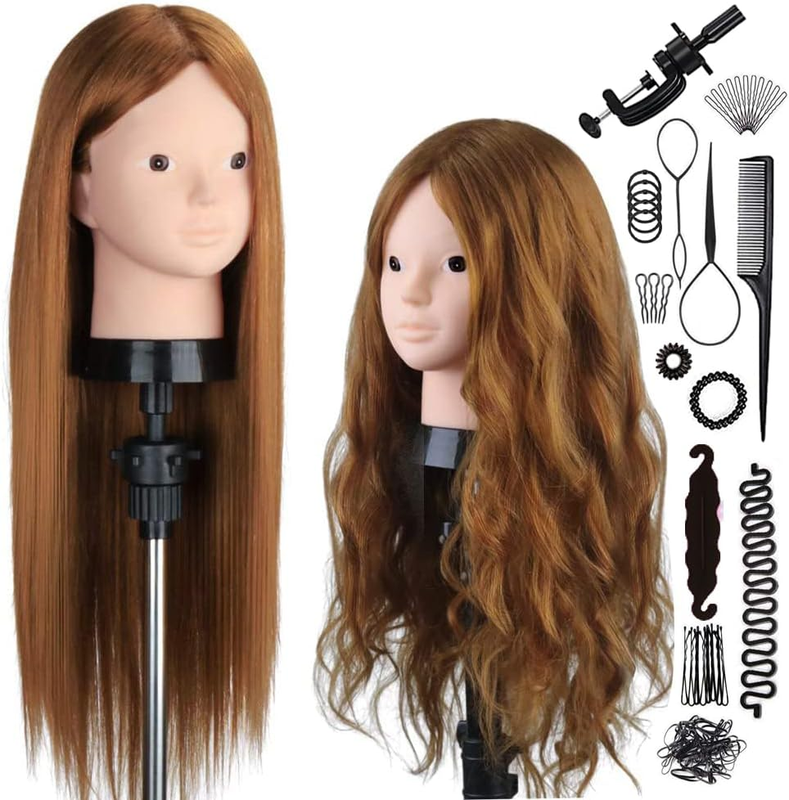 Mannequin Head with Human Hair, 23inch 80% Real Human Hair Cosmetology Mannequin