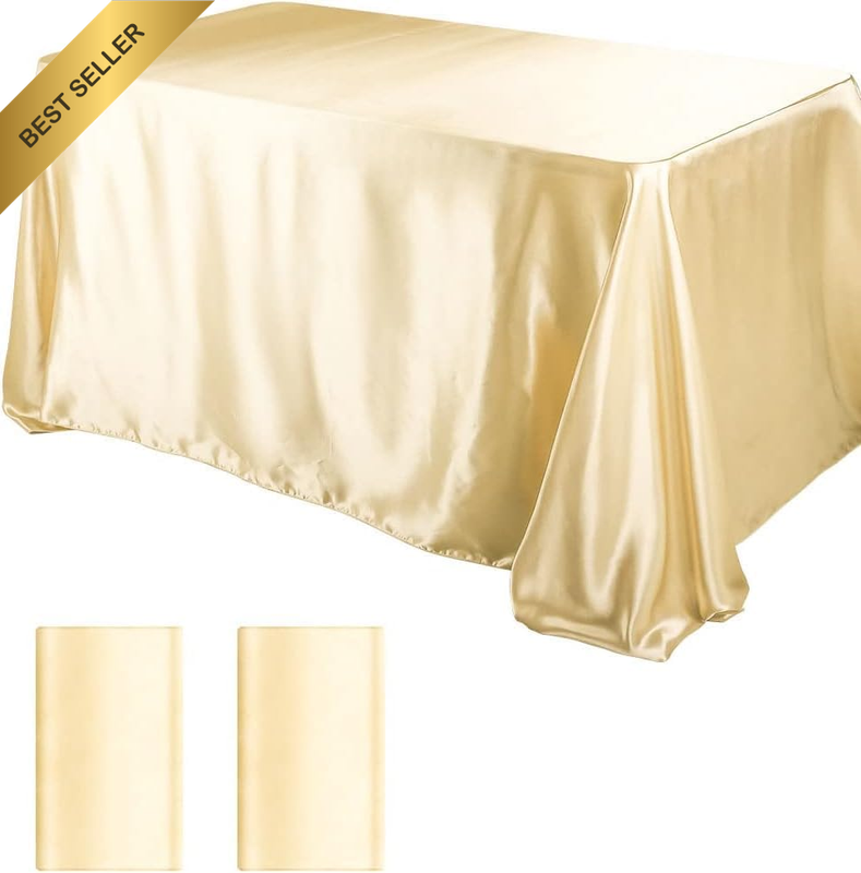 2 Pack Satin Smooth Fabric Table Cover Premium Table Cloth Bright Silk Rectangle