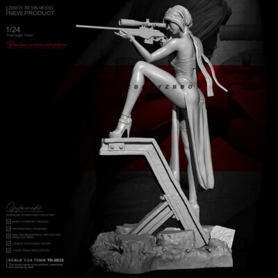 1/24 Scale 75mm Resin Model Figure Beauty Women With Sniper Unassembled Unpainte