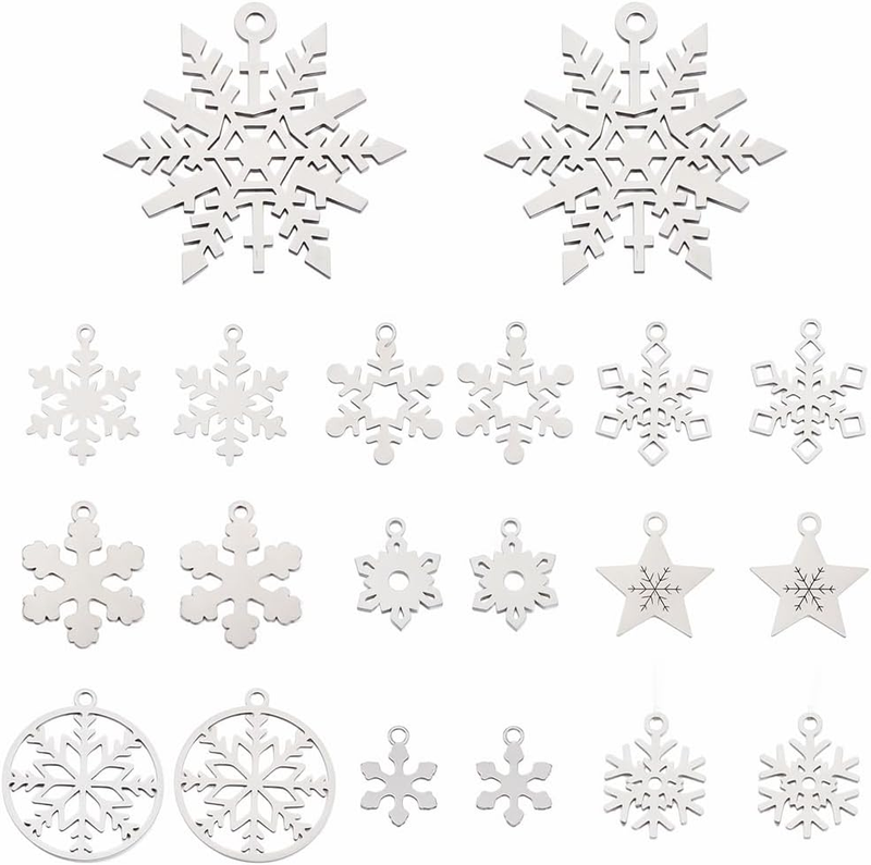 SUNNYCLUE 1 Box 20 Stück 10 Stile Edelstahl Schneeflocken Anhänger Metall Weihna