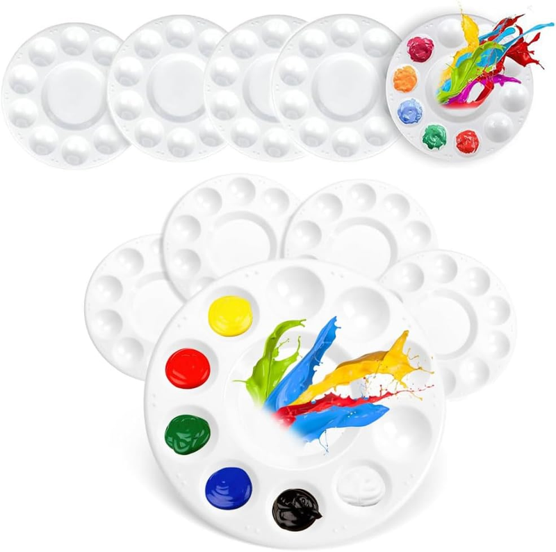 20 PCS Paint Tray Palette, 17Cm White round Plastic Art Palette with 10 Wells, N