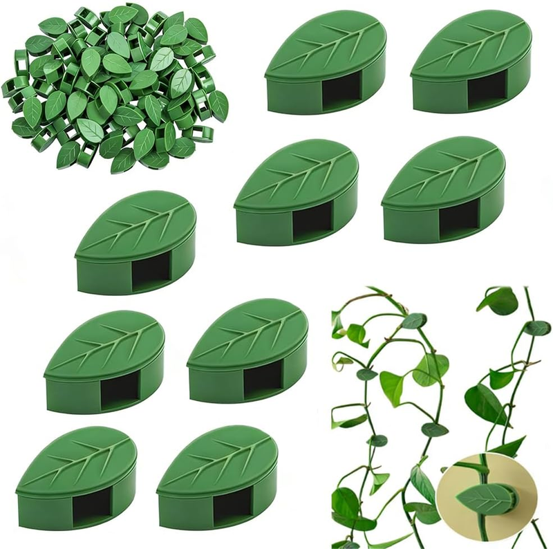 60 Pcs Plant Climbing Wall Fixture Clips - Reusable Self-Adhesive Hook Green Lea