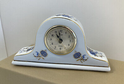 Vintage Elgin Porcelain Blue & White Floral Mantel Clock- Tested