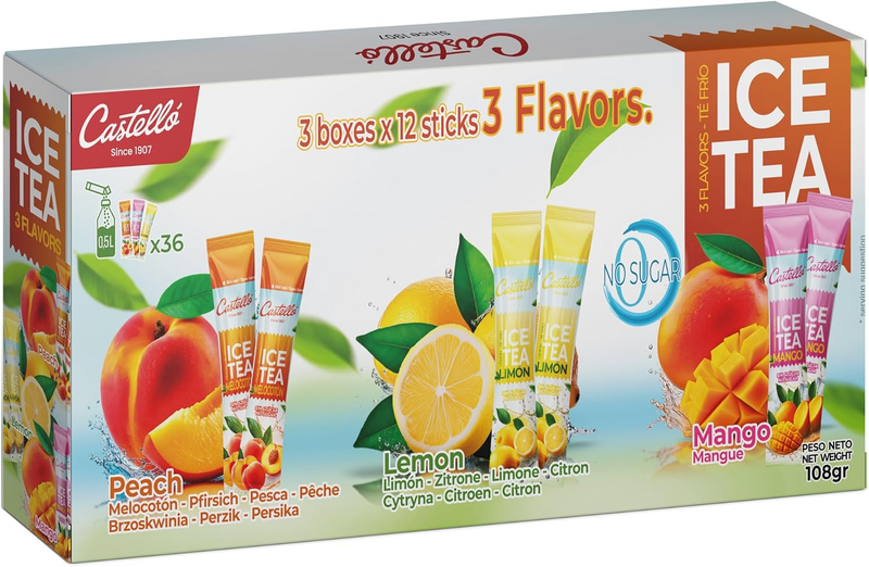 Castello Ice Tea Zero Sachets - 3 Flavours, 36 Pack