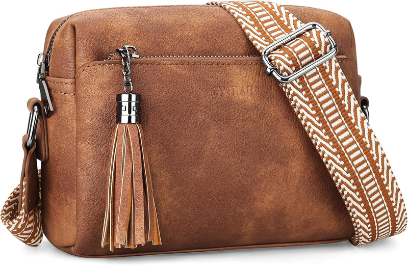 Crossbody Bag for Women Small Leather Phone Purse Tassel Multi Pocket Shoulder