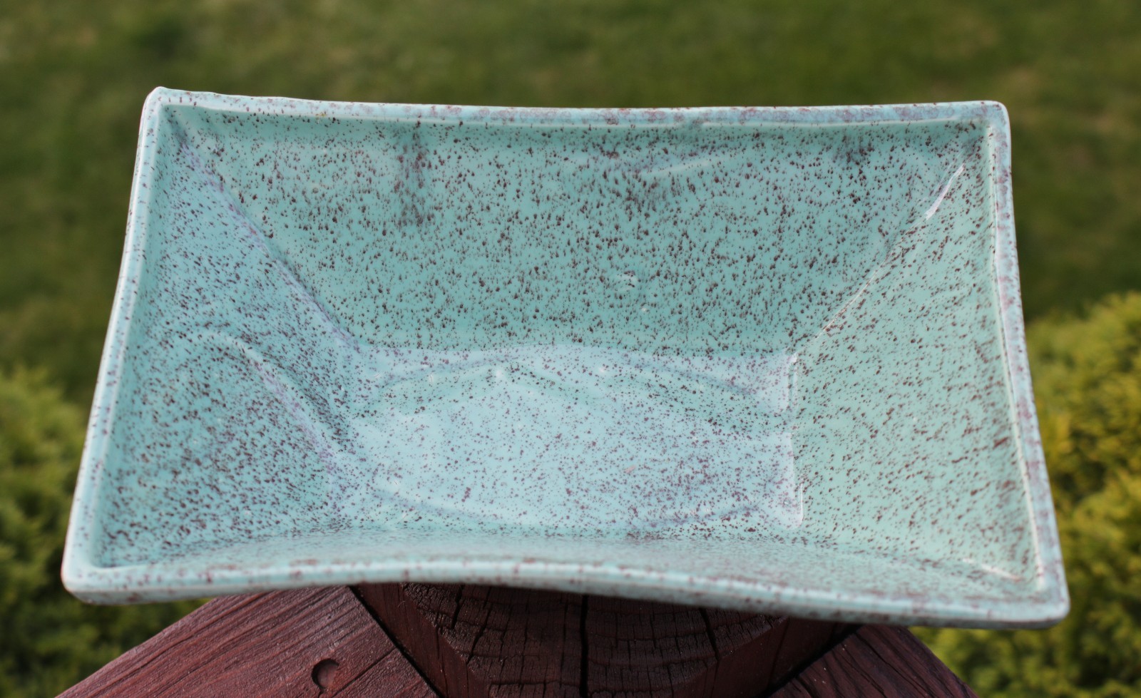 Vintage Retro Mid Century USA Speckled Drip Teal Ceramic Pottery Planter