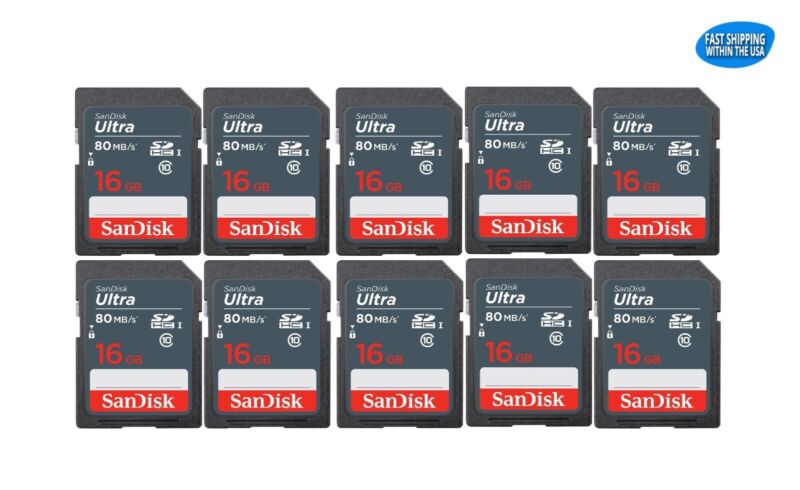 16GB Sandisk Ultra C10 SD cards 10 pack for Camera / Trail Camera / Computers