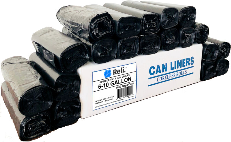 Reli. Trash Bags, 6-10 Gallon (Wholesale 1000 Count) (Black) - High Density