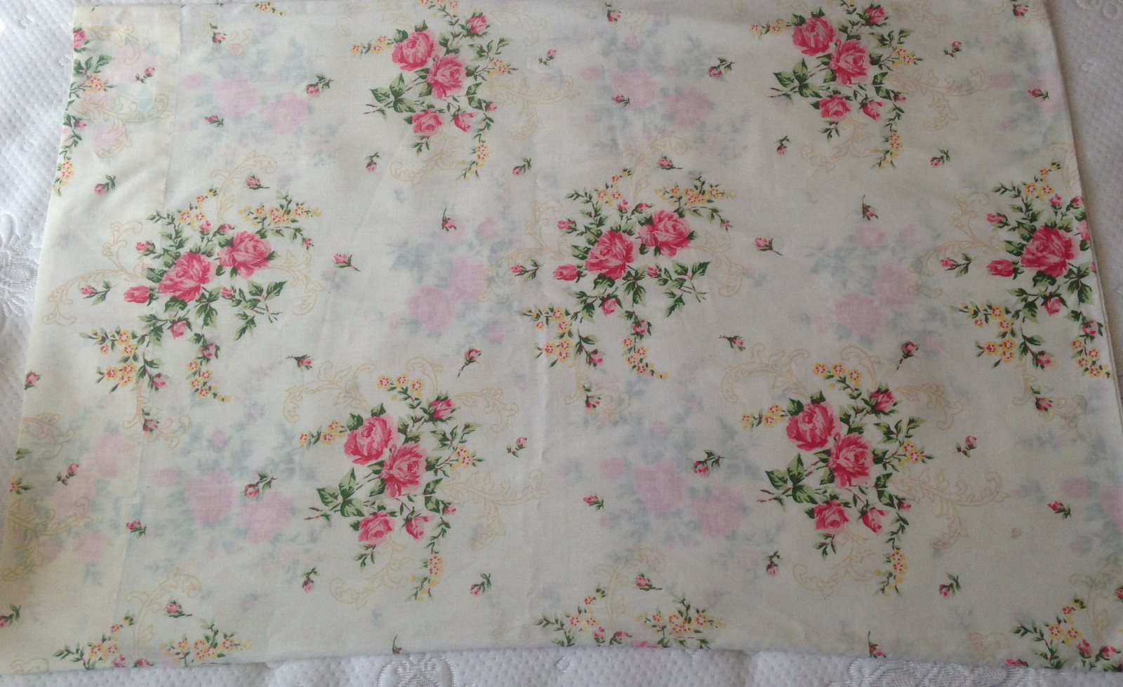 Vintage Statepride Muslin Pillowcase Pink Roses Flowers shabby chic Std Size