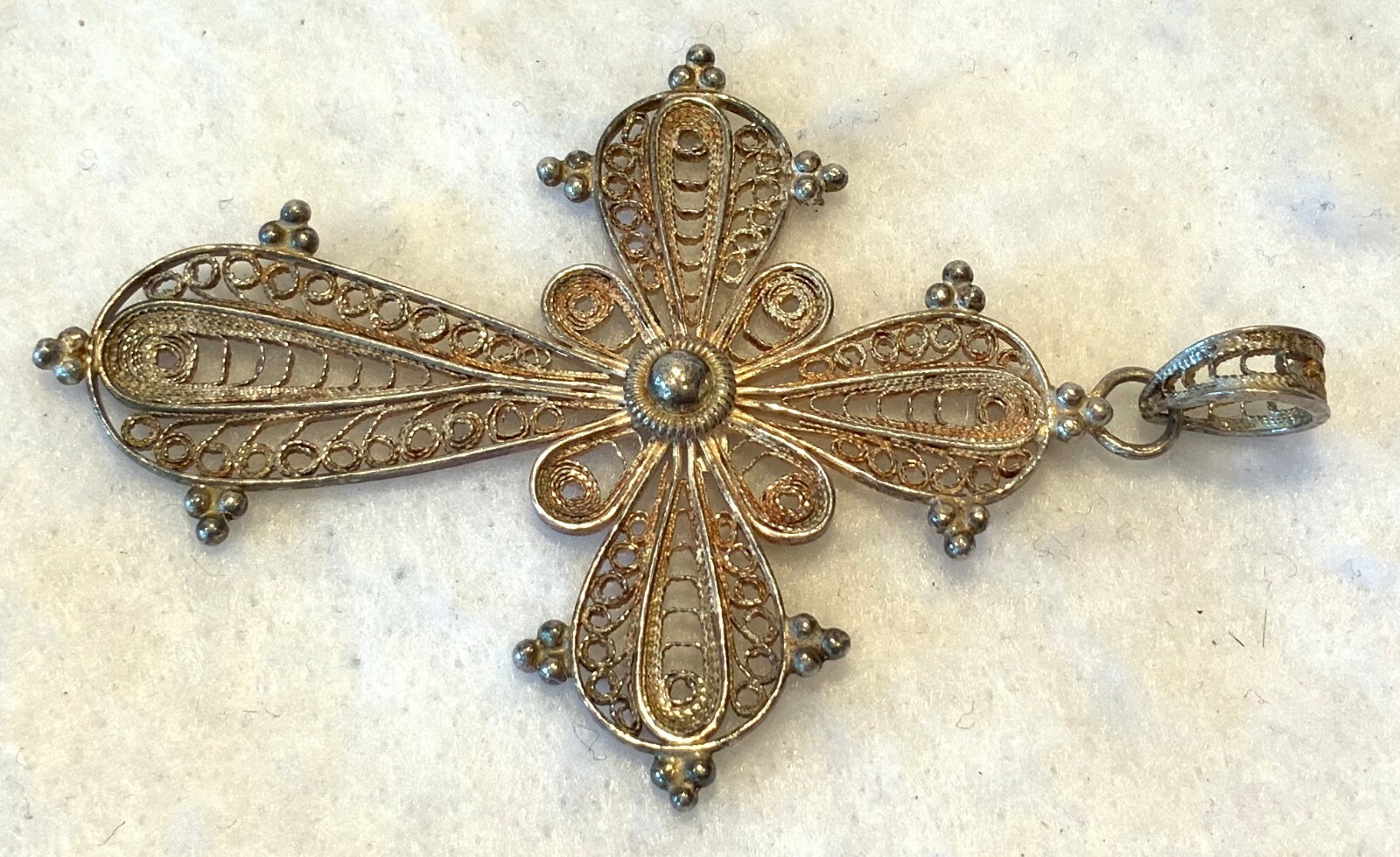 Large & Unusual Handcrafted 925 Sterling Filigree Art Deco Pendant Cross - EXC!