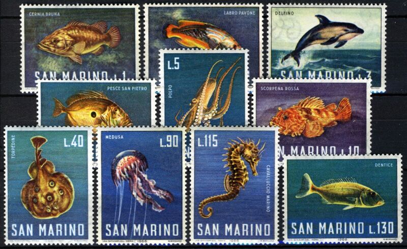 San Marino 1966, Marine Fauna set MNH, Mi 869-78
