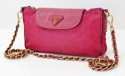 Authentic PRADA Pink Nylon and Leather Shoulder Crossbody Bag Purse #57902