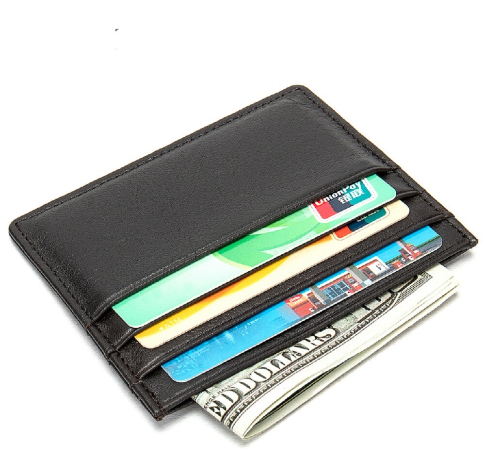 Slim Minimalist Leather Wallet - RFID Blocking, Front Pocket Credit Card Holder