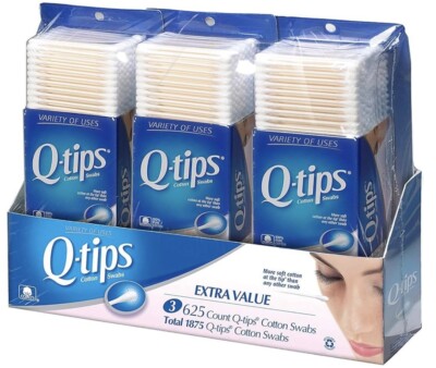 Q-TIPS Cotton Swabs 625 Count x 3 (Pack of 3) 1875 Total New Sealed